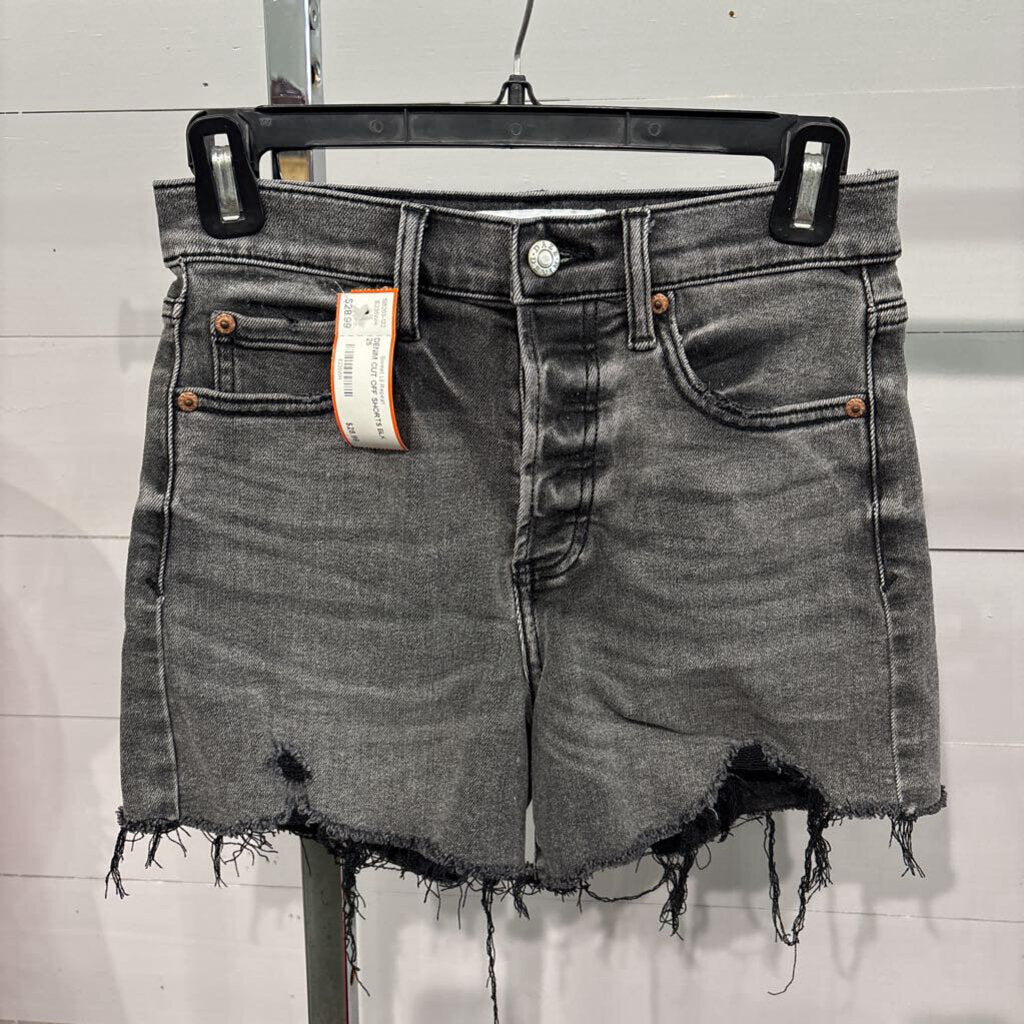 DENIM CUT OFF SHORTS,BLK ,25