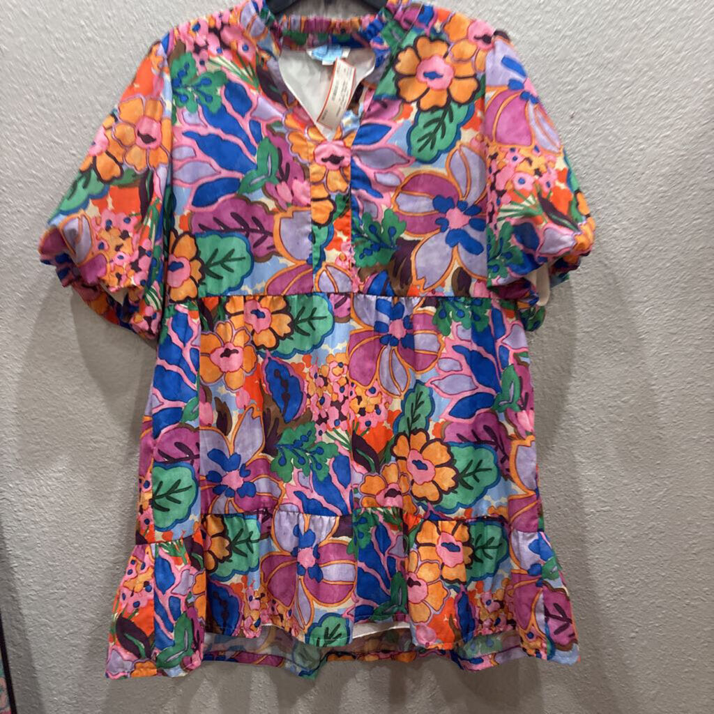 THML,FLORAL RUFFLE DRESS ,PINK MULTI ,XL