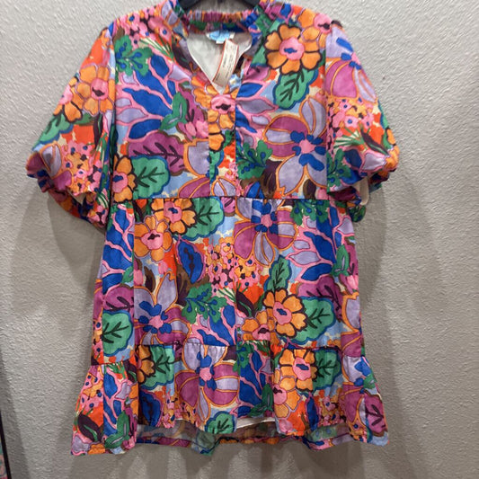 THML,FLORAL RUFFLE DRESS ,PINK MULTI ,XL