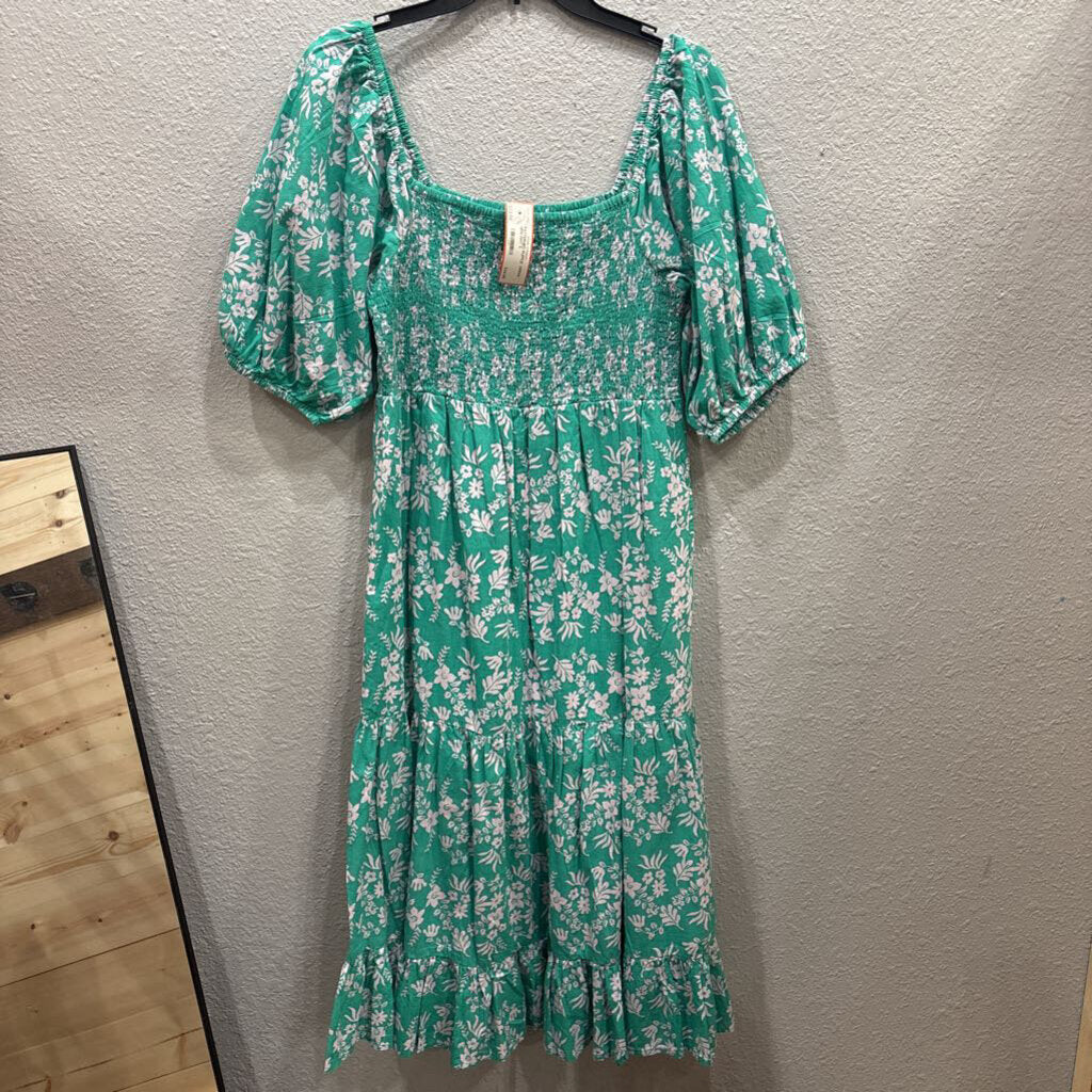 THML,PATTERNED RUFFLE DRESS ,GRN WHT,S