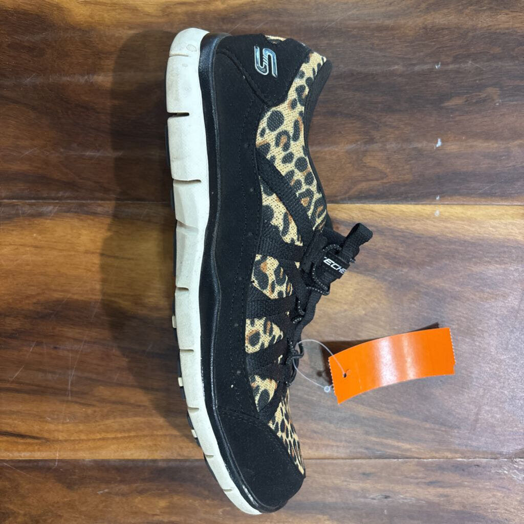 SKETCHER,LEOPARD SNEAKER,BLK TAN ,8