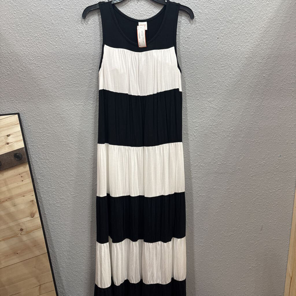 SOMA, RUFFLE MAXI DRESS,BLK WHT,L0125