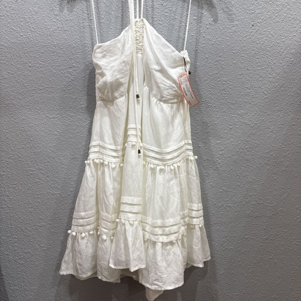 MUSTARD SEED,NWT HALTER POMPOM DRESS,WHT,L