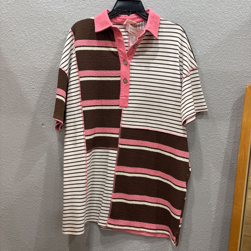 FANTASTIC FAWN,STRIPE DRESS,BRN/WHT PINK,S