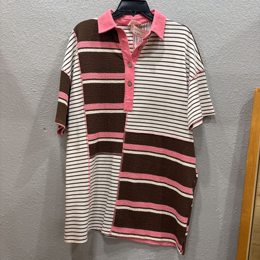 FANTASTIC FAWN,STRIPE DRESS,BRN/WHT PINK,S