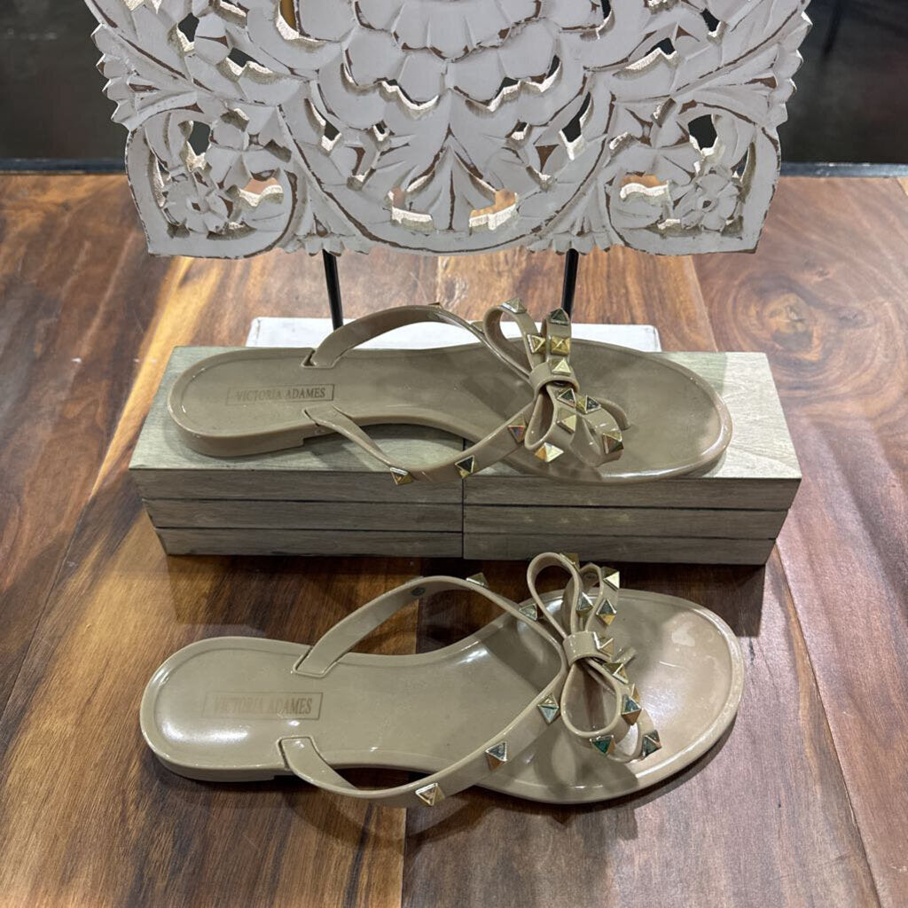 VICTORIA ADAMES,SANDAL BOW GOLD STONE,CREAM,7