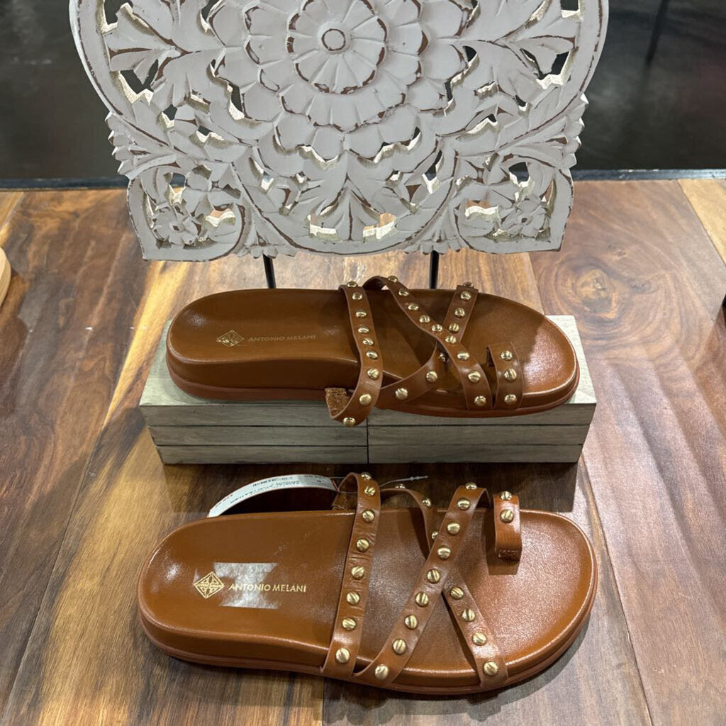 ANTONIO MELANI,SANDAL STUD LEATHER,BROWN,7