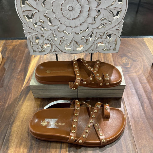 ANTONIO MELANI,SANDAL STUD LEATHER,BROWN,7