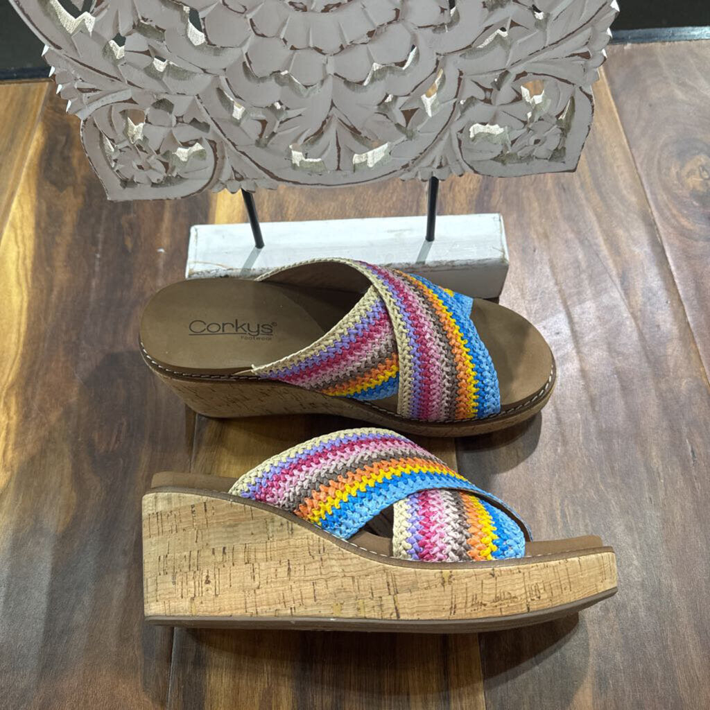 CORKY'S,WICKER CORK STRAP HEEL ,MULTI,7