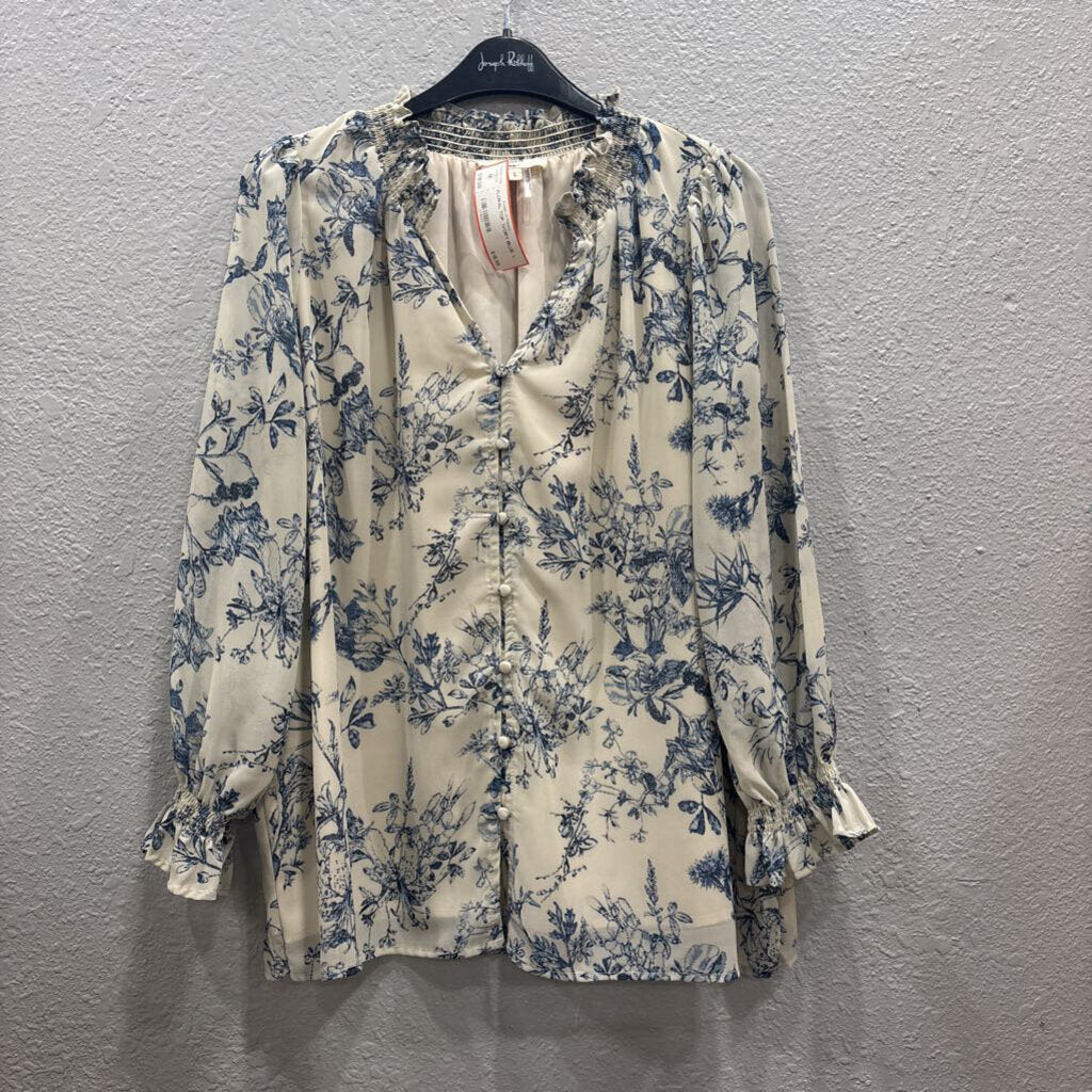 ENTRO,FLORAL TOP ,IVORY BLUE ,L
