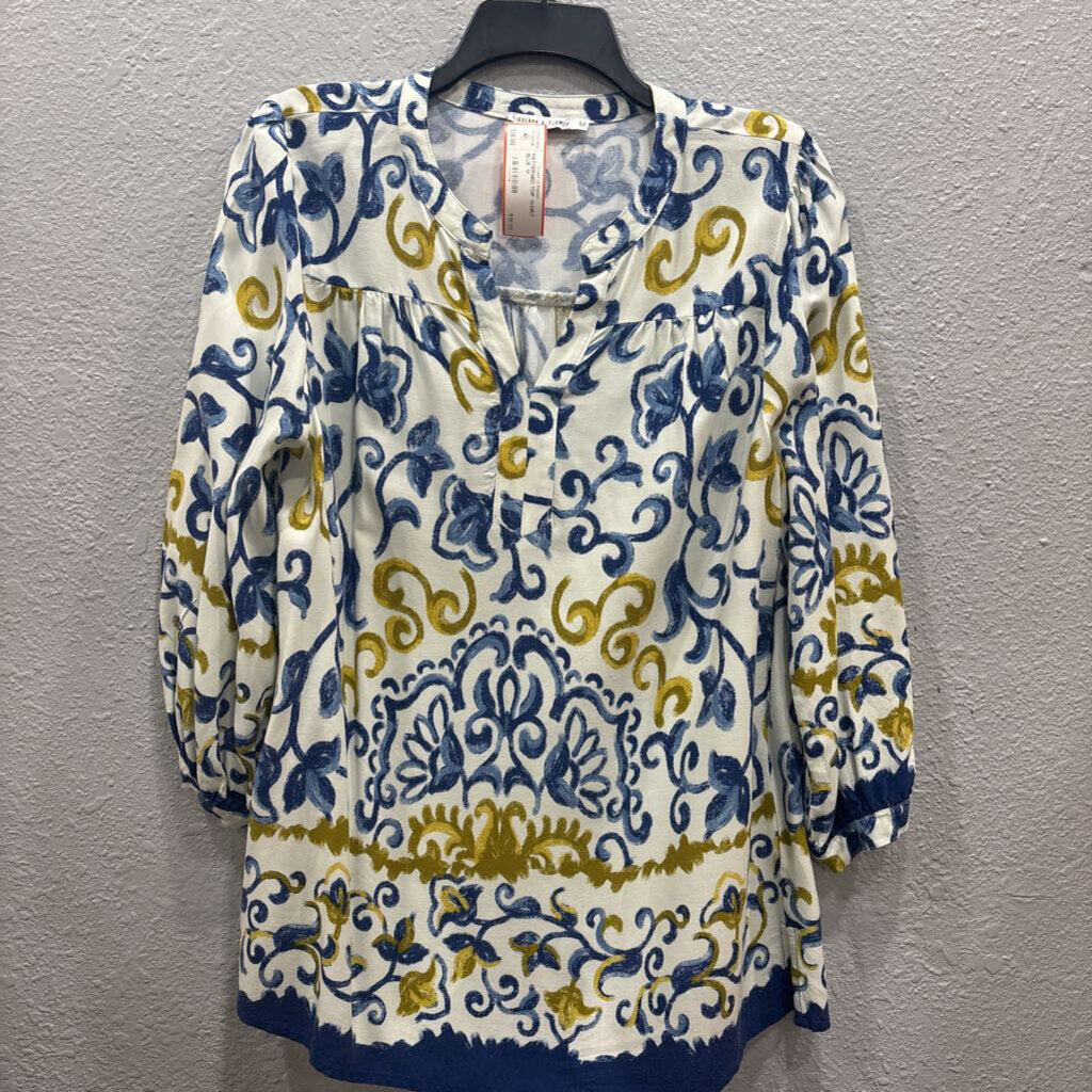FIGUEROA & FLOWER,PATTERNED TOP ,IVORY BLUE ,M