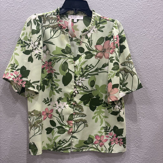 SUGAR LIPS,FLORAL TOP ,GRN PINK ,S