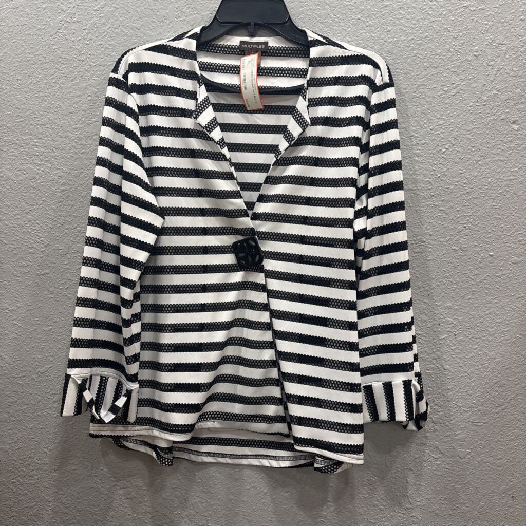 MULTIPLES,STRIPE KIMONO,WHT BLK ,L