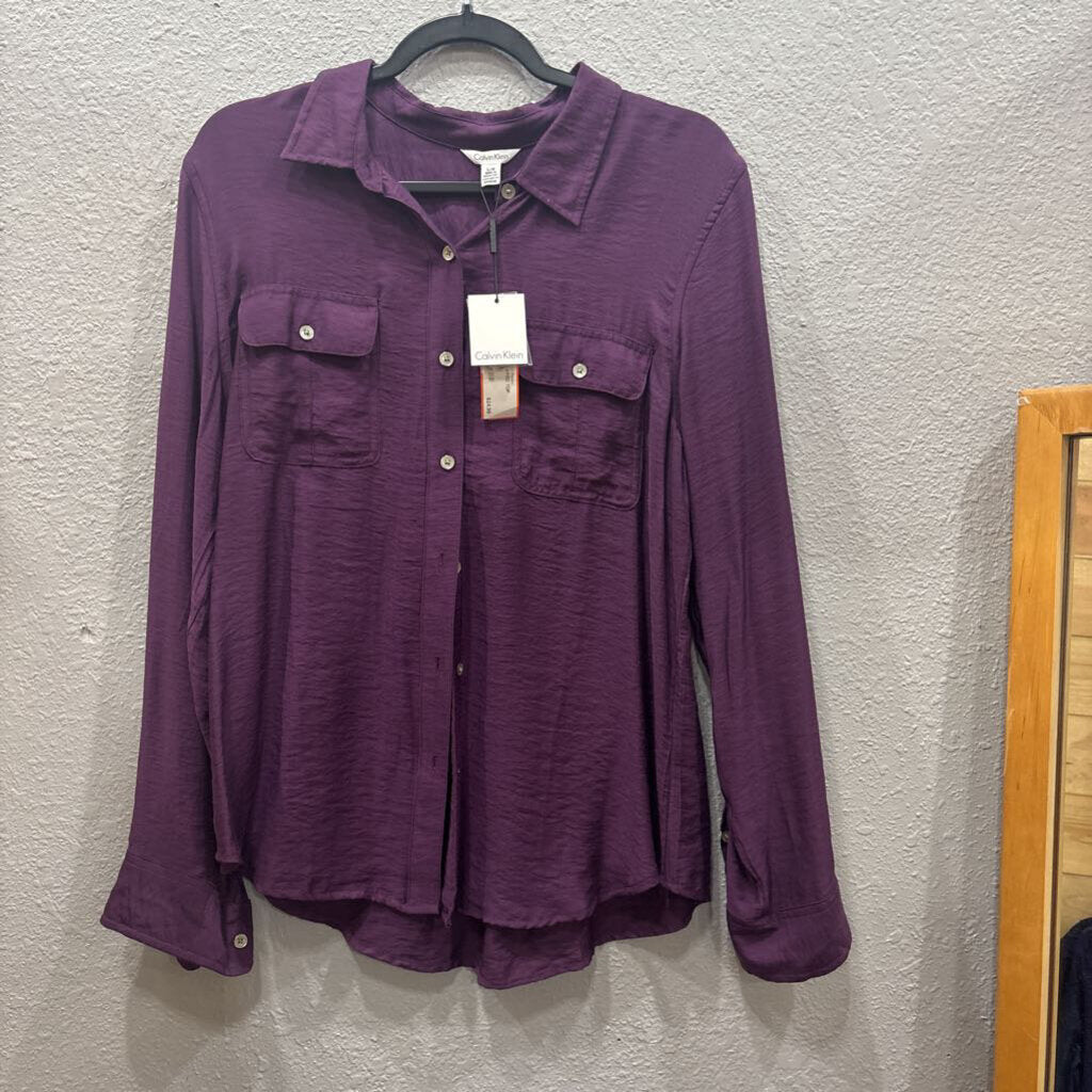 CALVIN KLEIN,NWT COLLARED TOP ,PURPLE ,L