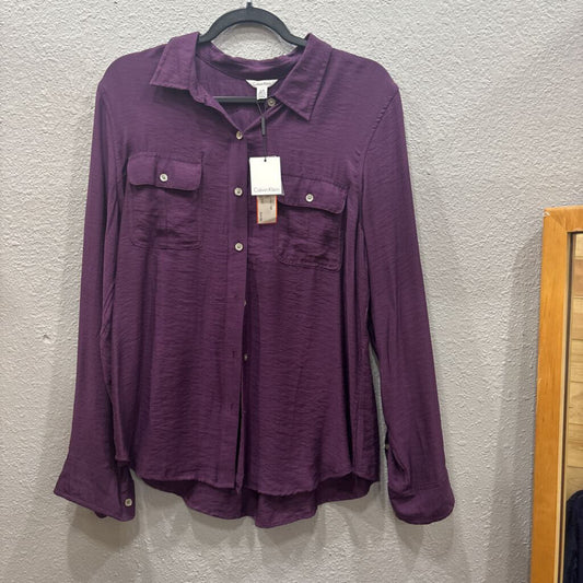 CALVIN KLEIN,NWT COLLARED TOP ,PURPLE ,L