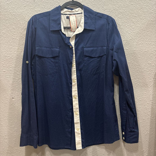 NAUTICA,COLLARED BUTTONUP TOP ,NVY WHT ,XL