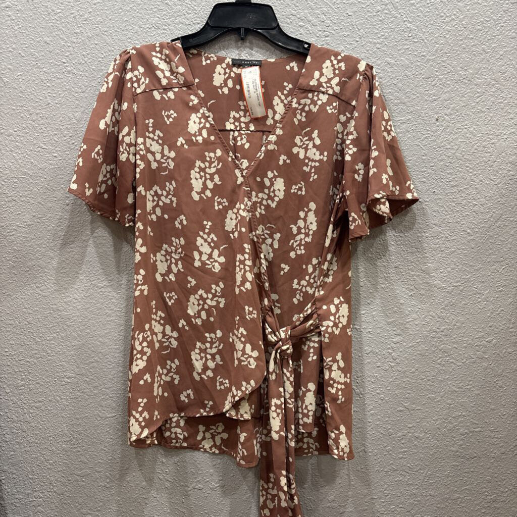 WEST KEI,PATTERNED SHEER TOP ,TAN WHT ,M