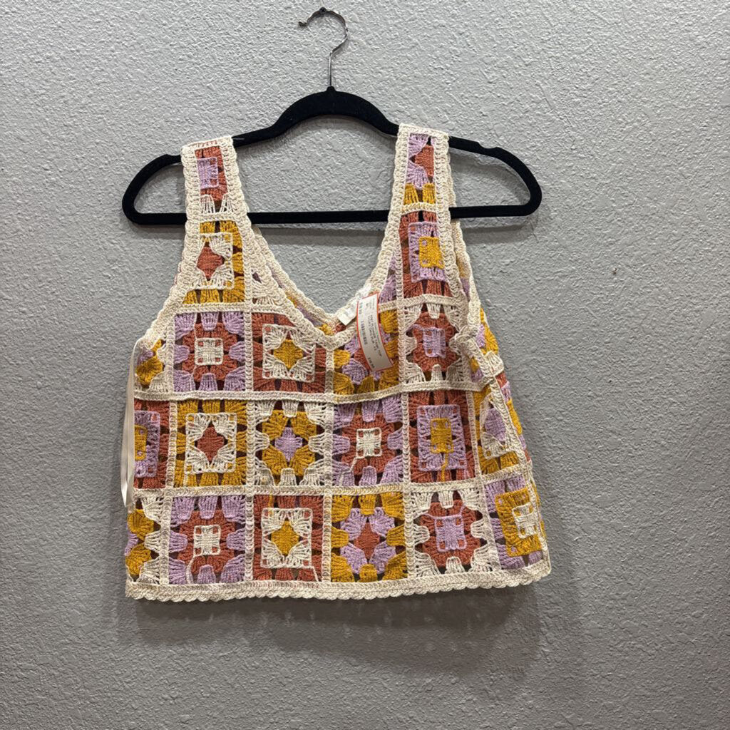 REBELLION,KNIT FLOWER TANK TOP ,IVORY ORG PUR ,XS