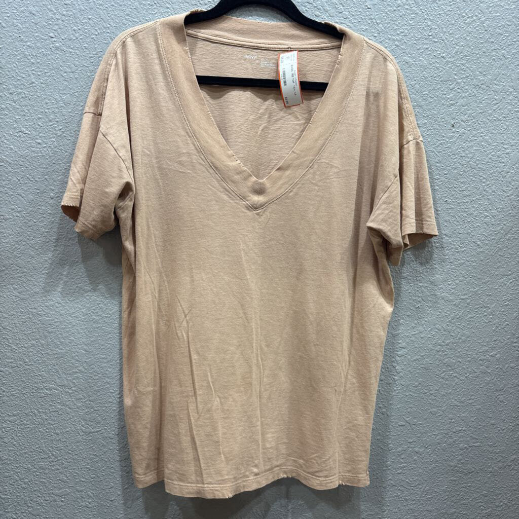 AERIE,BASIC TEE TOP ,TAN ,XS