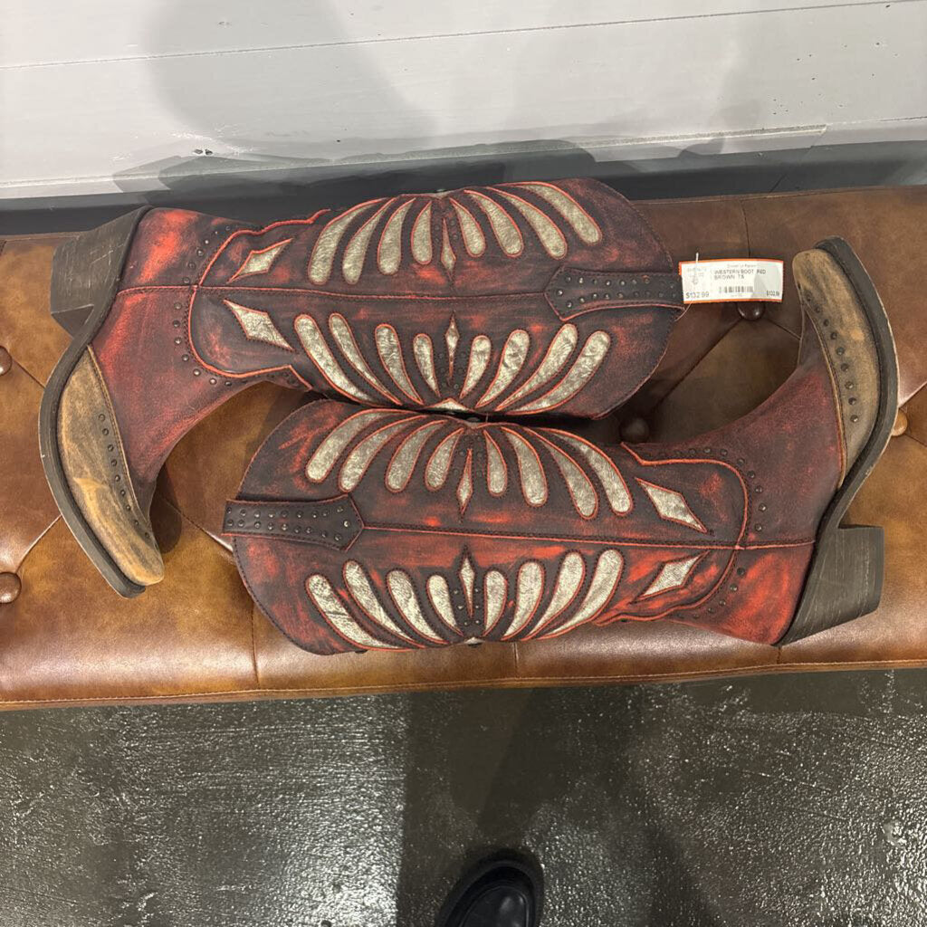 LIBERTY BLACK,WESTERN BOOT ,RED BROWN ,7.5