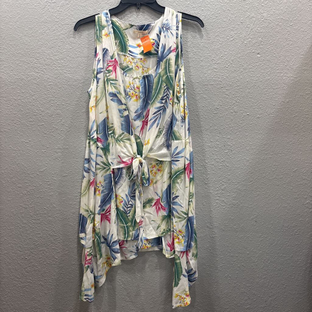 EASEL,FLOWY TUNIC TANK TOP ,MULTI WHT ,L