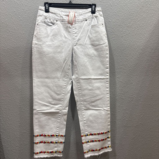 TRU LUXE,DENIM ANKLE PATTERNED PANT ,WHT MULTI ,6