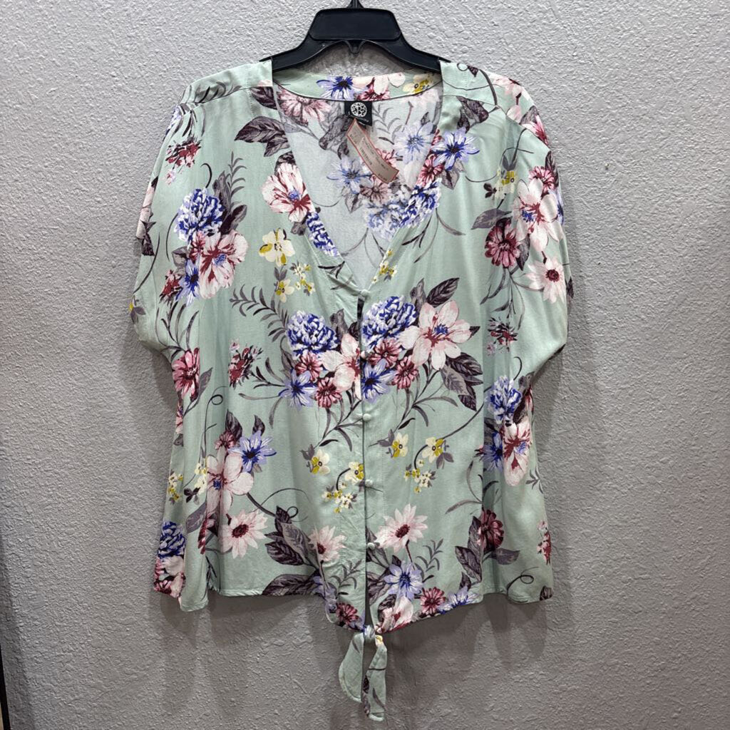 BOBEAU,FLORAL TOP ,TEAL MULTI,XL