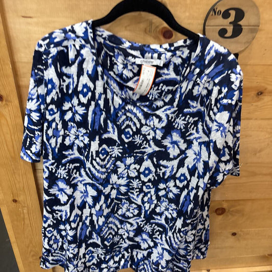 CHICO'S,PATTERNED TOP ,BLUE WHT ,XL