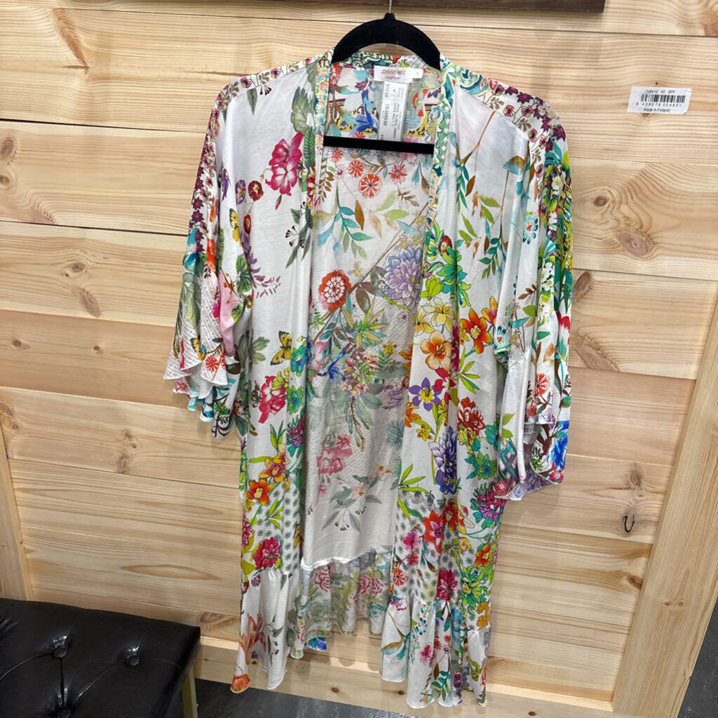 JOHNNY WAS,JWAS FLORAL KIMONO ,WHITE MULTI ,S