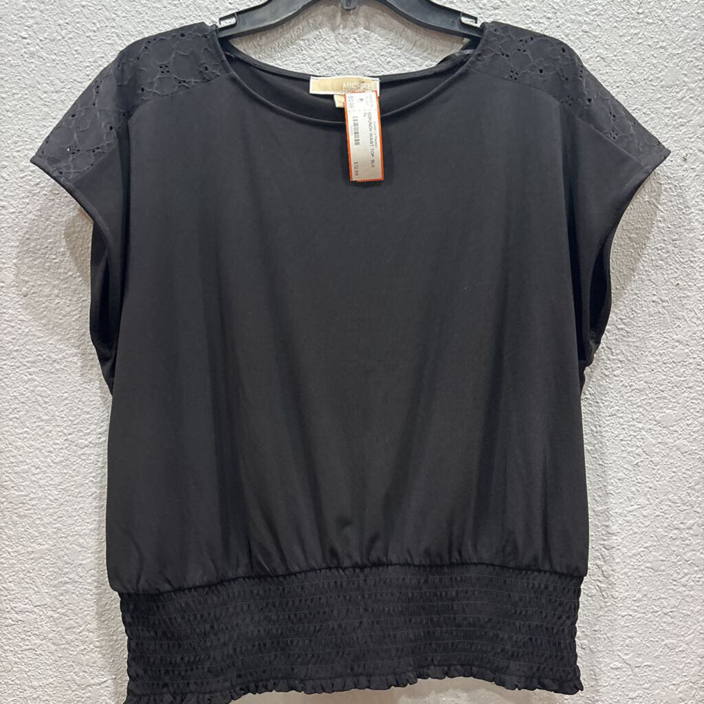 MICHAEL KORS,SCRUNCH WAIST TOP ,BLK,XL