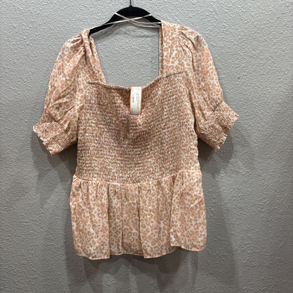 NINE WEST,LEOPARD SCRUNCH TOP ,PINK TAN ,XL