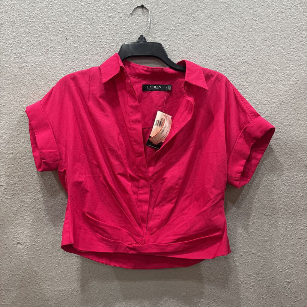 RALPH LAUREN,NWT CROP COLLARED TOP ,PINK ,2