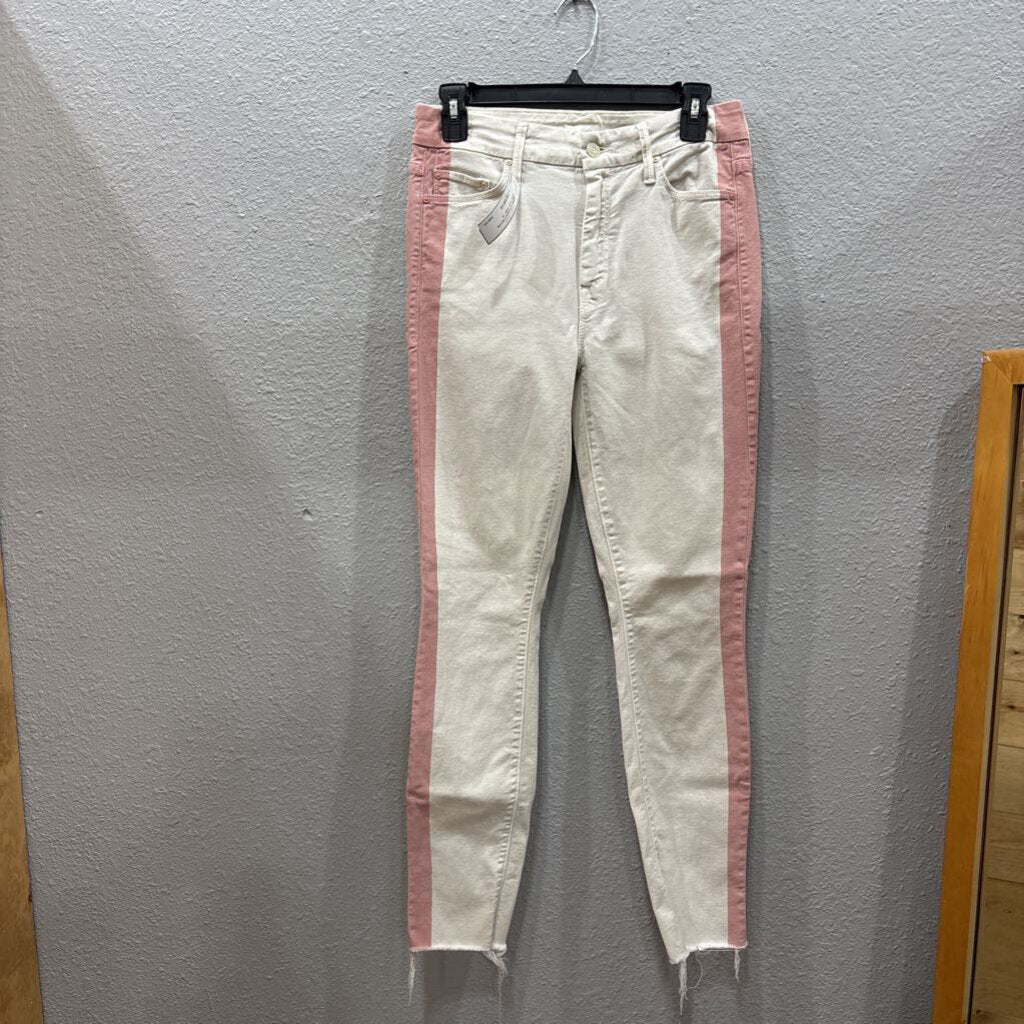 MOTHER,DENIM STRAIGHT RETAIL $280,WHT PINK,26
