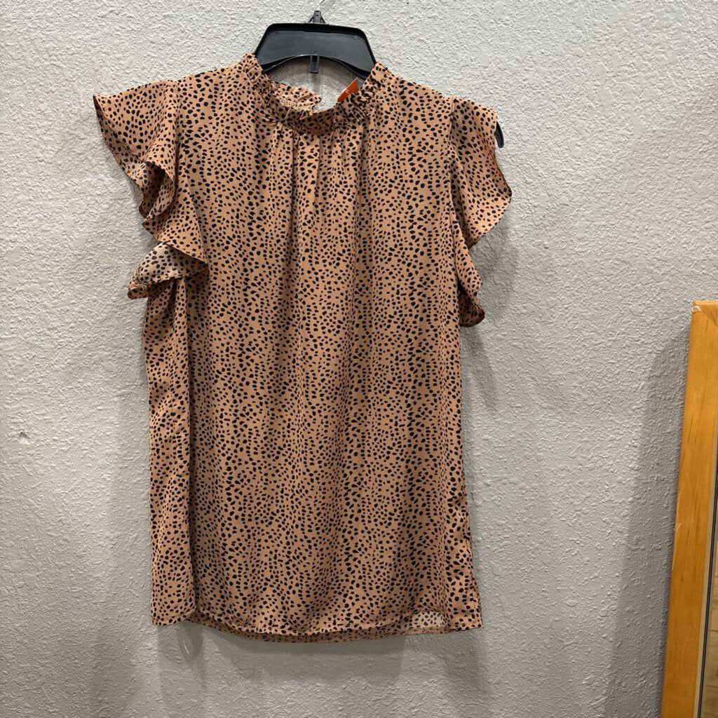 SOLUTION,LEOPARD TOP ,TAN BLK ,S