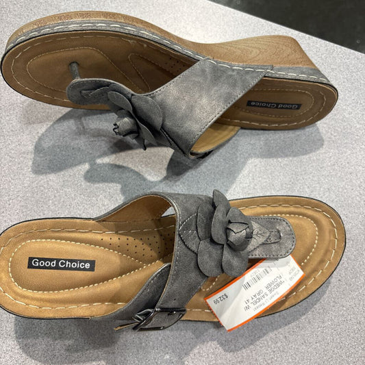 *WEDGE SANDEL W/ FLOWER ,GRAY,41