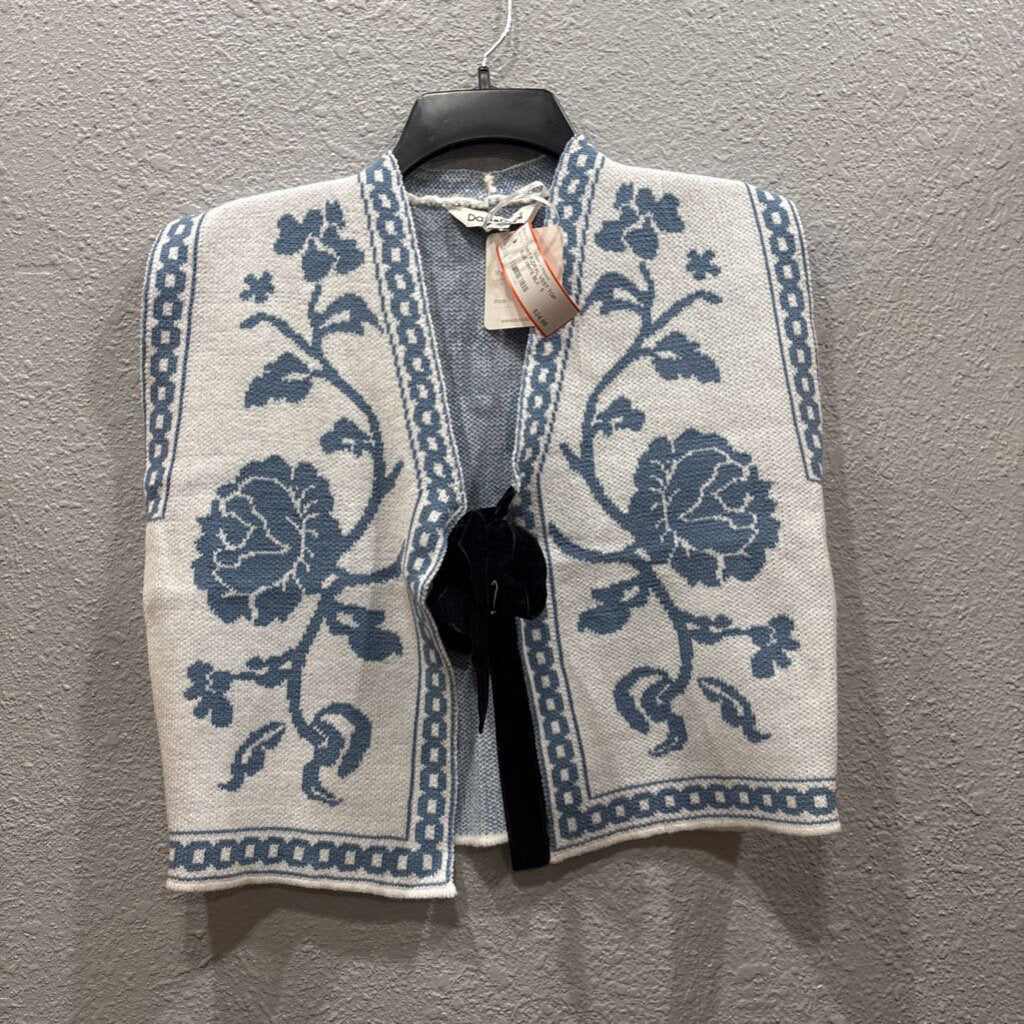 DAVI&DANI,NWT FLORAL VEST TOP ,BLUE WHITE BLK ,S