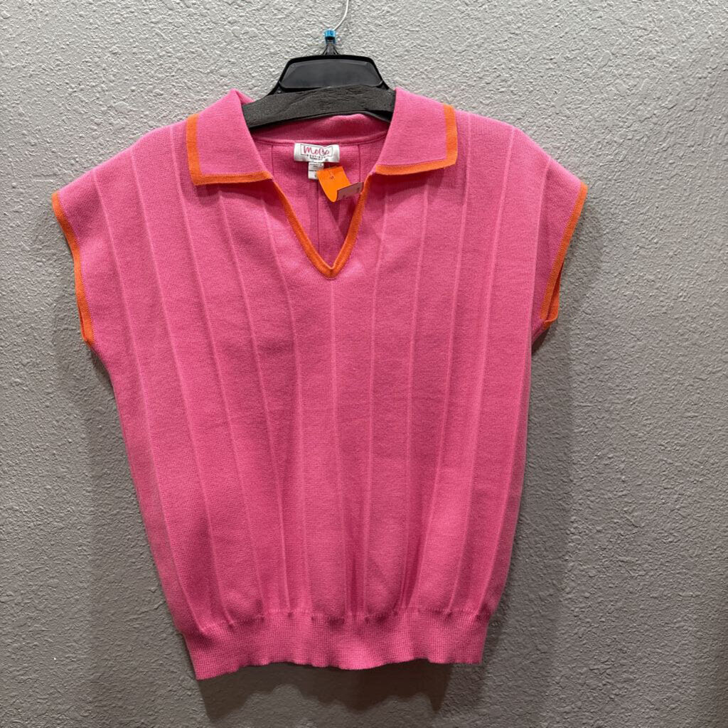 MOCO,COLLARED SWEATER VEST TOP,PINK ORG ,S