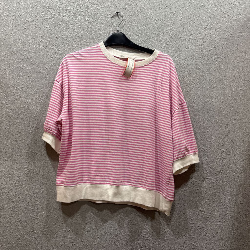ZENANA,STRIPE TOP,PINK WHT ,S