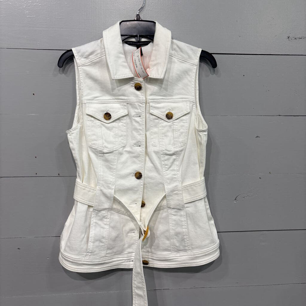 WHITE HOUSE BLACK MARKET,BUTTONUP VEST TOP ,WHT ,10