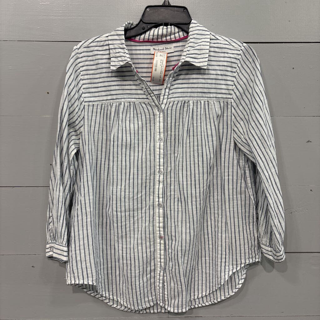MICHAEL STARS,STRIPE BUTTONUP TOP ,WHT BLUE ,M