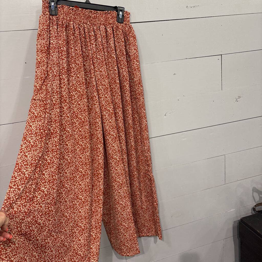 FLORAL SHEER PANT ,RUST WHT ,M