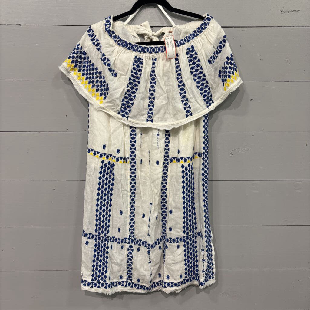 FREE PEOPLE,BEACH STRAPLELESS DRESS ,WHT BLUE YEL ,S
