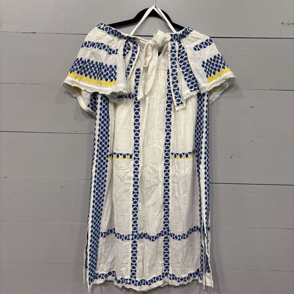 FREE PEOPLE,BEACH STRAPLELESS DRESS ,WHT BLUE YEL ,S