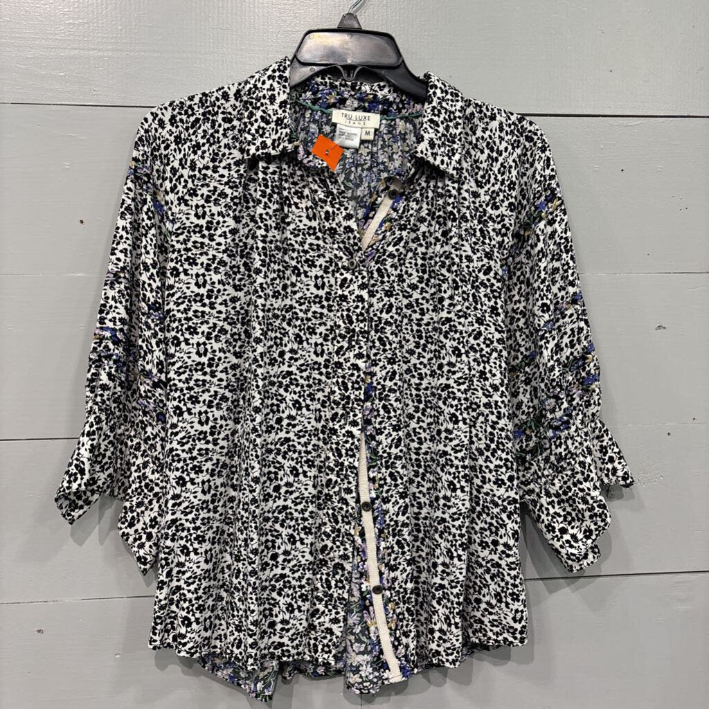 FLORAL RUFFLE TOP ,BLK,M