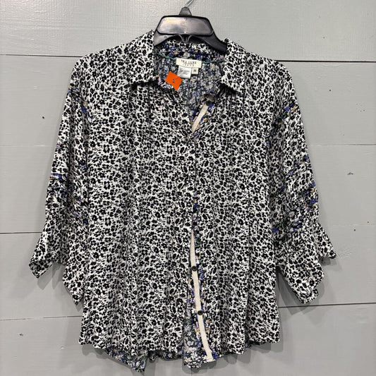 FLORAL RUFFLE TOP ,BLK,M