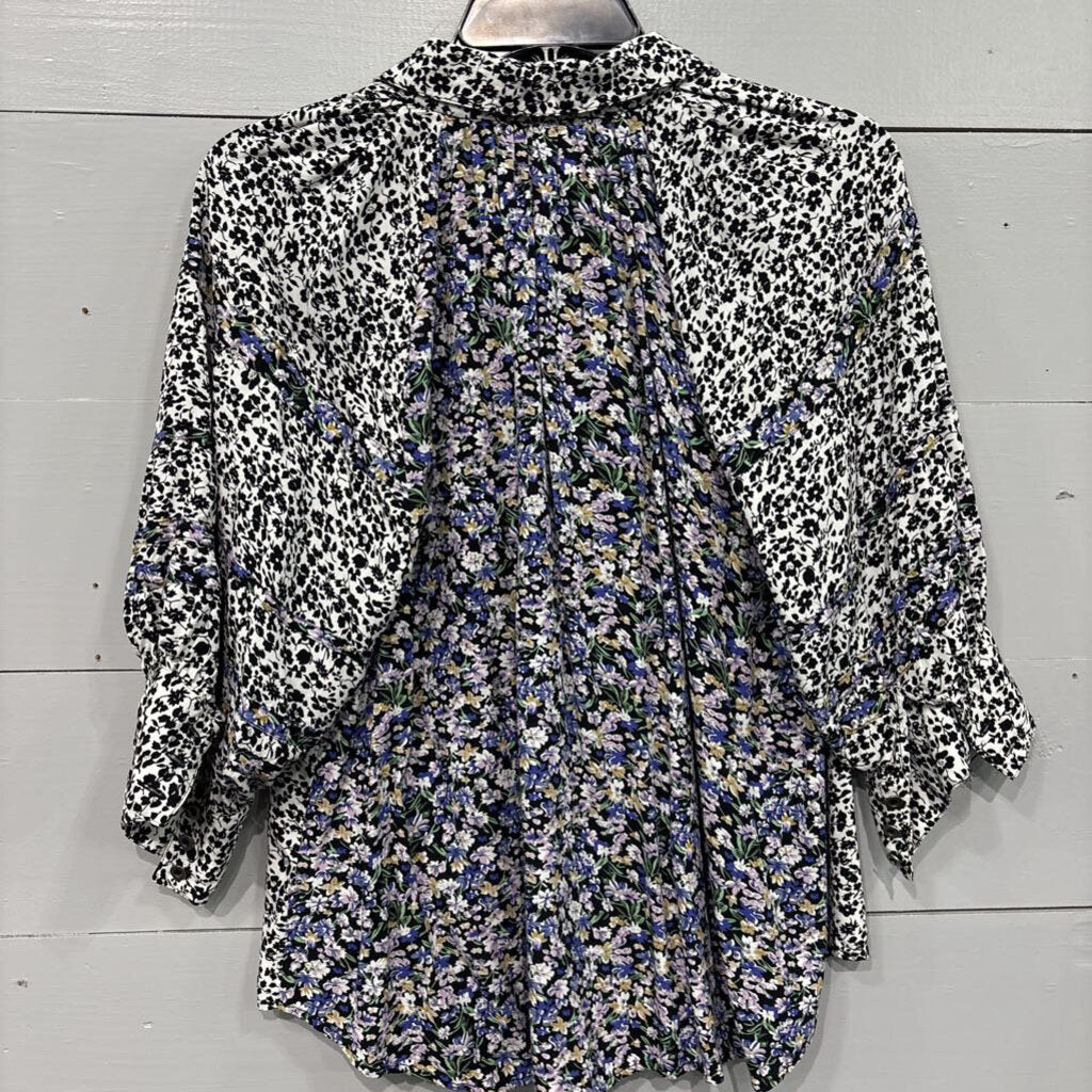 FLORAL RUFFLE TOP ,BLK,M