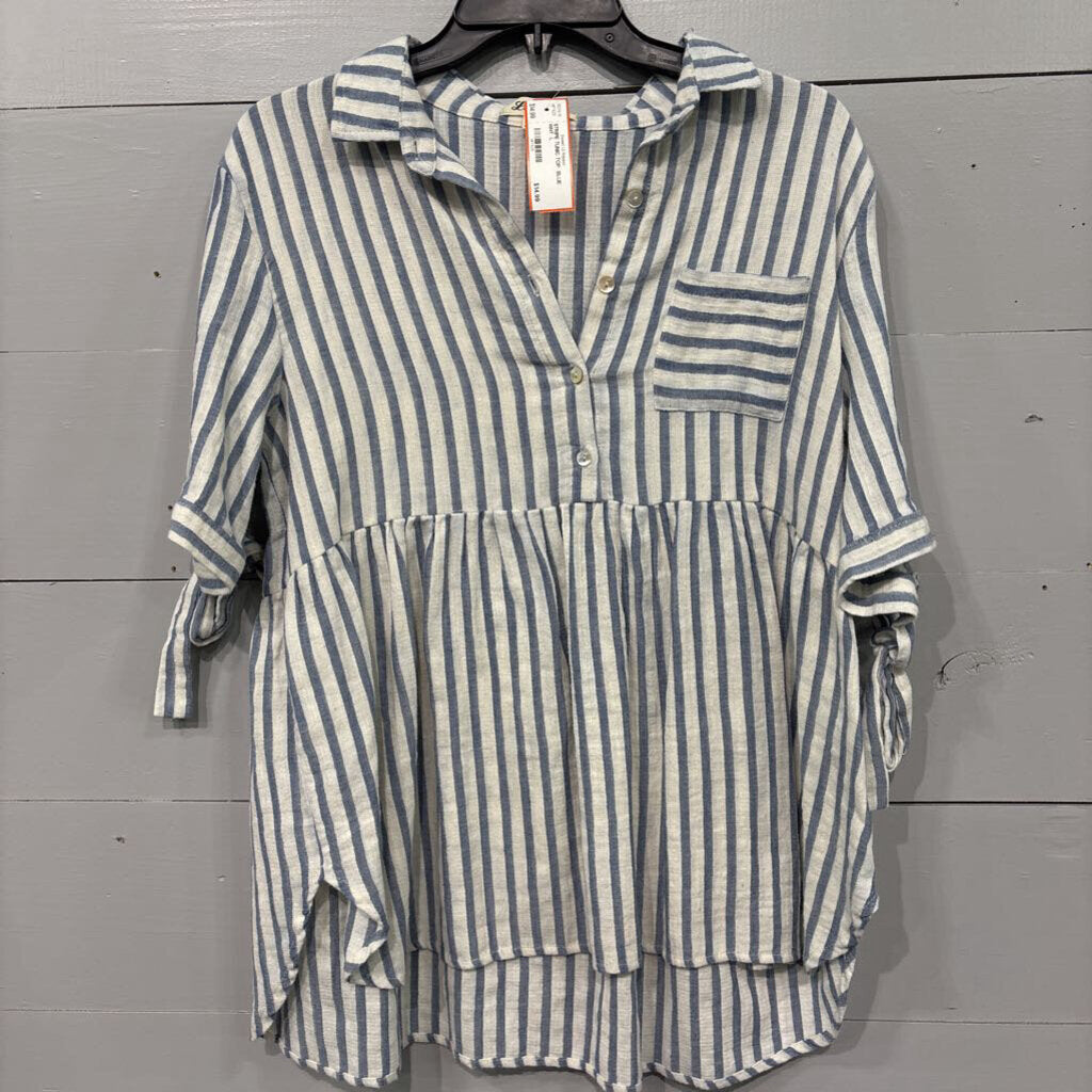 LISTICLE,STRIPE TUNIC TOP ,BLUE WHT ,L