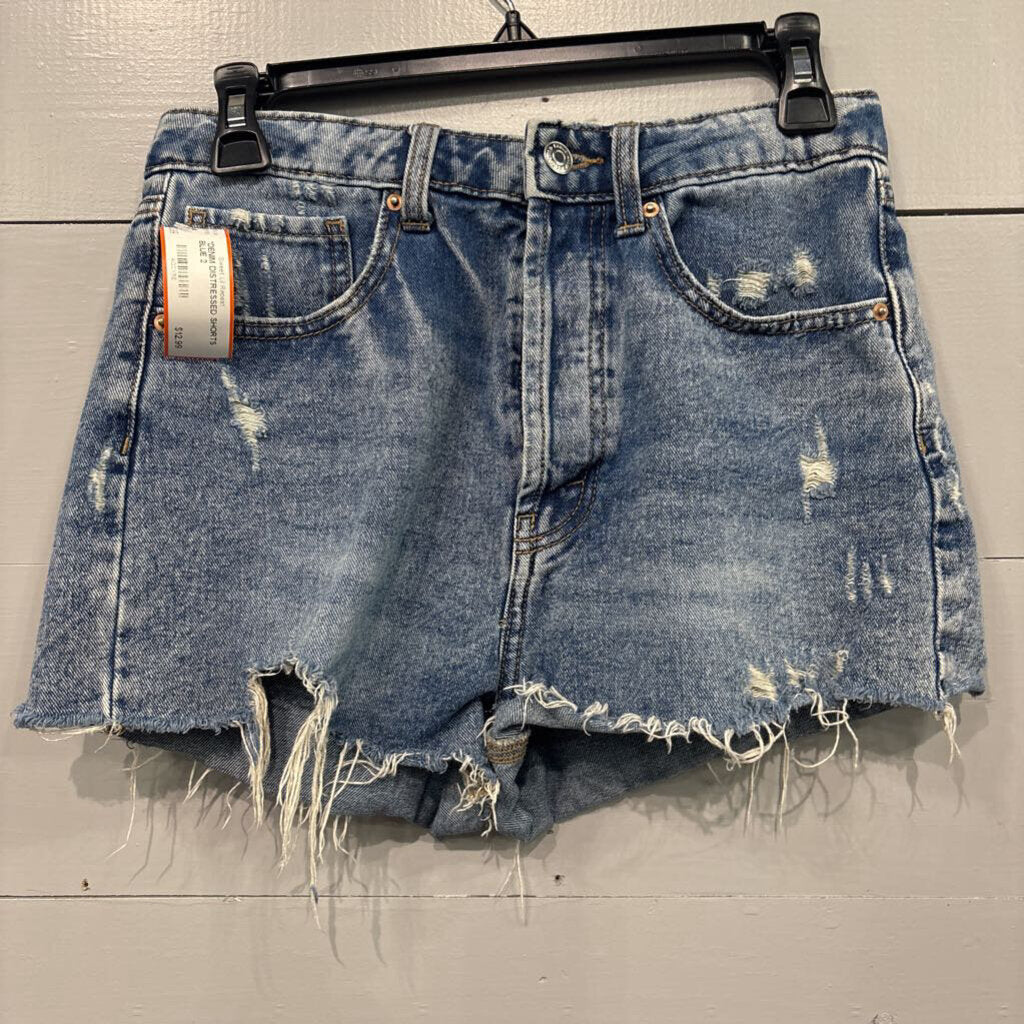 *DENIM DISTRESSED SHORTS ,BLUE,2