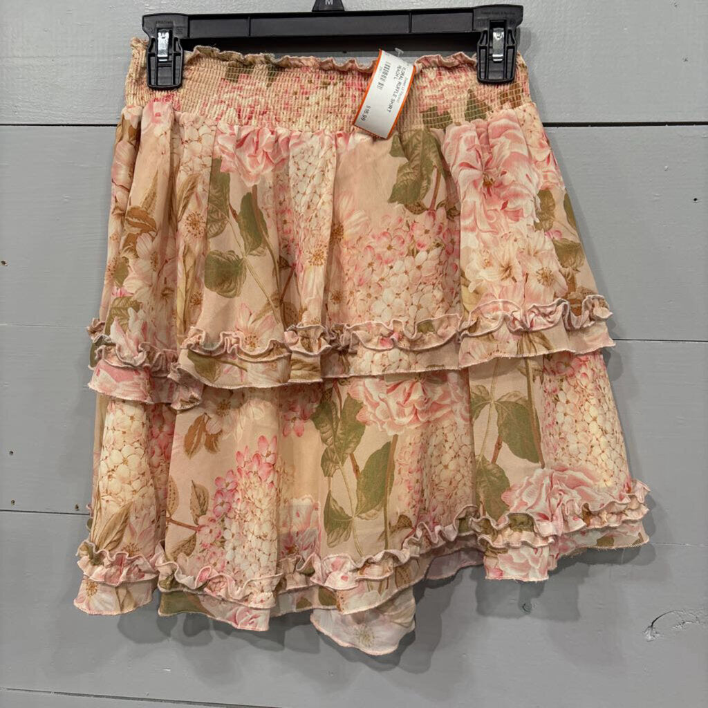 FLORAL RUFFLE SKIRT ,PEACH,L