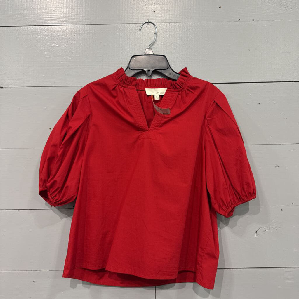 PINCH,PUFF SLVE TOP ,RED,S